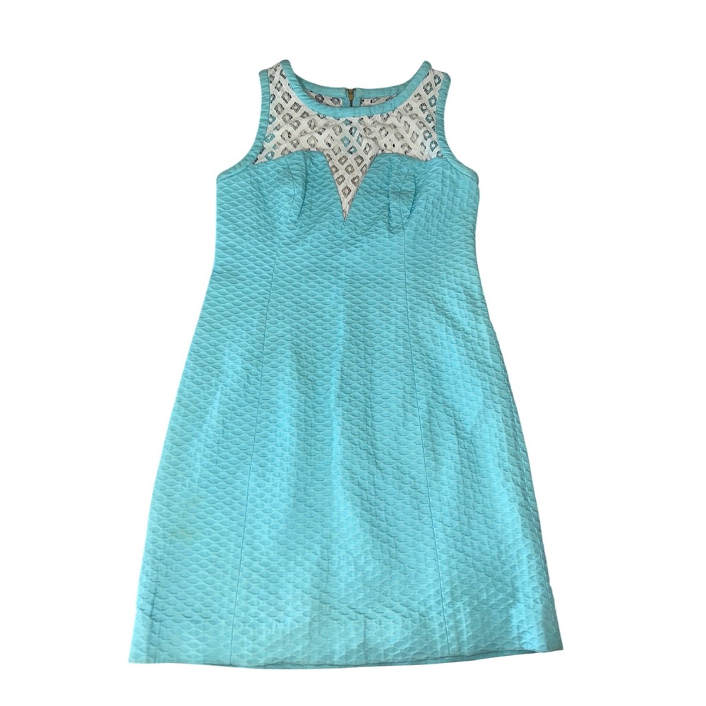 Lilly Pulitzer Vandalia Shift Dress Serene Blue Textured Size 2 Lace
